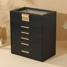 BOOVO Women's Jewelry Box 5-6-Layer Large Capacity Jewelry Storage Box - Transparent Lid For Displaying Jewelry 5-6 Drawers For Sorting -Suitable Storage Box For Rings, Necklaces, And Bracelets - Soft Velvet Lining - Artificial Leather Storage Box - Multicolor - View 8