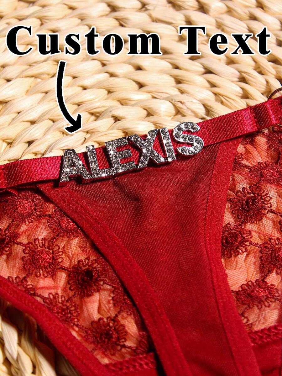 Personalized Thong With Rhinestone Words Custom Name Sexy Lace Underwear For Women Funny Crystal Letter G-String Panties Bikini T-Back Personalized Gift For Girlfriend Wife Romantic Anniversary Birthday Valentine's Day Bridal Shower Honeymoon