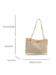 1pc Polyester Deer Pattern Large Capacity Zipper Fashionable Women's Shoulder Tote Bag, Suitable For Daily Use - White - View 3