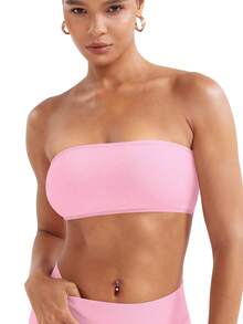 VOYJOY Impact Backless Bandeau Bra Workout Strapless Bandeau Basic Tank Top Adjustable - Pink - View 2