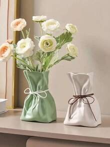 1pc Minimalist Asymmetric Crease Small Coin Purse Vase, Resin Colorful Decorative Vase Ornament, Suitable For High-End Living Room Tabletop Arrangement, Home Dining Room Floral Decor - Money Bag Vase - View 2
