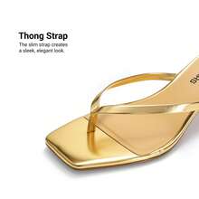 Women Kitten Heel Thong Heeled Sandals Fashion Open Toe Slip On Summer Sandals For Daily And Party Wedding Wearing - 金色 - 查看 5