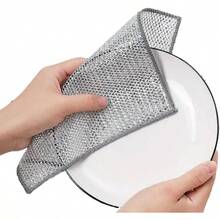 10 - Pack 9 - Inch Dual - Layer Metal Mesh Cleaning Cloths - Scratch - Kitchen Scrubbers Dishes Cookware - Red-1pc - View 1