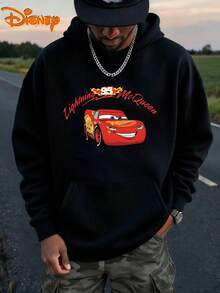 Disney Men's Casual Hoodie, Lightning McQueen 95 Trophy Print, Champion Racing Design, Comfortable Fit, Perfect For Confident Style & Daily Outfits - 黑色 - 查看 2