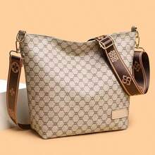 Women's Elegant Handbag, Large Capacity PU Wide Strap Brown, Beige Shoulder Bag, Versatile Daily Commute Tote, Multi-Function Shoulder Travel Bag - Multicolor - View 10