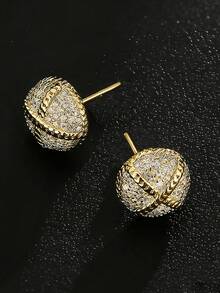 一对嘻哈风圆形立方氧化锆耳钉，镀金男女情侣耳环，时尚音乐节派对饰品，节日/生日礼物（送给爱人） - Earrings - 查看 4