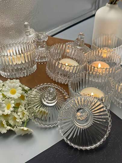 1 pieza Frasco de vidrio con tapa, soporte para velas, manualidades DIY, almacenamiento de joyas, decoración para boda, San Valentín, cumpleaños