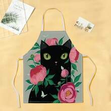 1pc Floral & Cat Pattern Apron, Creative Funny Fashionable Printed Apron, Home Cleaning Apron, Easy Clean Kitchen Cooking Apron, Creative Home Apron - Multicolor - View 16