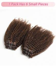 QVR QUEEN VIRGIN REMY Bộ 6 lọn tóc nối ngắn xoăn tự nhiên, màu nâu pha trộn P4/30, tóc xoăn nguyên chất Brazil dùng để làm tóc giả, mềm mại và dễ sử dụng, bó tóc xoăn châu Phi giá cả phải chăng, nhiều lựa chọn màu sắc. - S4/30 - Xem 3