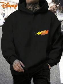 Disney Men's Casual Hoodie, Lightning McQueen Performance Data Print, Professional Racing Design, Relaxed Fit, Ideal For Car Geeks & Casual Outfits - 黑色 - 查看 2