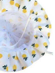 1pc Baby/Toddler/Little Girls' Wide Brim Floral, Strawberry, Pineapple Print Sun Hat, Princess Style Versatile UV Protection Bucket Hat - 1PC - View 7