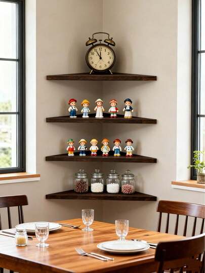 1 pieza Estantería de esquina de madera, estantería de pared montada, estantería flotante de pared, estantería pequeña de exhibición, estantería decorativa para plantas, adecuada para habitación, sala de estar, cocina, baño, decoración del hogar