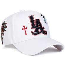 1顶男士洛杉矶卡车司机帽，个性化字母十字刺绣棒球帽，街头时尚五片帽，户外防晒休闲帽，适合春季、秋季、旅行、海滩等场合 - 多色 - 查看 3