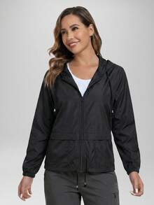 CZRLHYT 女士防水轻便可收纳带帽雨衣，适合高尔夫、徒步旅行、防风 - 黑色 - 查看 3