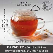 XXL Tea Cup With Handle - Jumbo - With Integrated Stainless Steel Sieve Lid And Saucer - In A Set With 2 Blooming Tea In Cupsize 450Ml- Transparent 3 Piece Setdjj - như hình - Xem 4