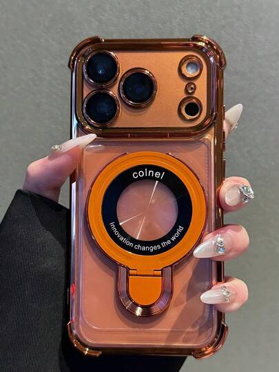 Luxury Plating Glitter Shiny Gradient Color Soft Bracket Clear Transparent Phone Case For IPhone 17 Pro Max 17 Pro Air 16 15 14 13 12 Pro Max 14 15 16 Plus 11 Magnetic Shockproof Protective Back Cover For Women For Men Phone Cases