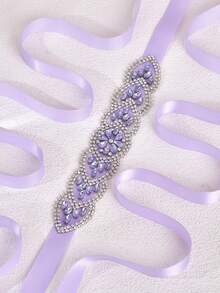 1件薰衣草色水晶装饰婚纱腰带，适合音乐节和节日佩戴，时尚女士腰带，手工伴娘腰饰 - 淺紫色絲帶 - 查看 6