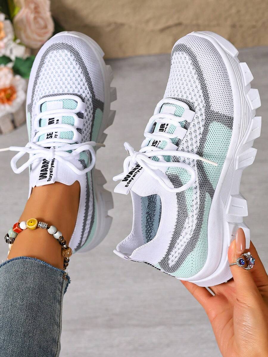 2026 Women's Fashion Sneakers, Casual Lightweight Low-Top Lace-Up Walking Tennis Shoes With Shock Absorption EVA Insole And PVC Sole, Solid Color, Flat Head, Machine Washable
