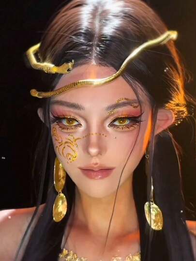 Glam Gold Snake Head Chain - Egyptian Goddess Inspired Hair Accessory For Party & Festival,Luxury Gold Snake Headpiece - Medusa Style Hair Jewelry For Halloween, Rave & Costume Parties, Metallic Snake Head Chain - Boho Festival Hair Accessory For Women & Girls,Egyptian Goddess Gold Snake Headpiece - Perfect For Halloween, Cosplay & Night Out Looks,Statement Gold Snake Hair Chain - Bold Medusa Inspired Head Jewelry For Festival & Party Outfits