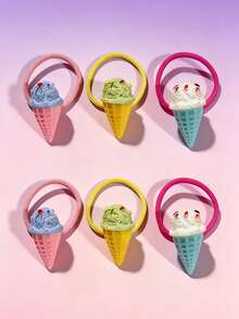 6件套冰淇淋造型树脂ABS彩色发圈套装，毕业礼物，可爱冰淇淋造型发饰，色彩鲜艳时尚，适合日常佩戴，返校礼物，情人节礼物，母亲节礼物，生日派对礼物，新年礼物 - 彩色 - 查看 8