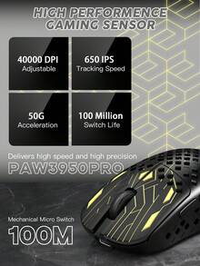 ATTACK SHARK MAMBASNAKE M2 无线游戏鼠标，轻量化碳纤维设计，仅重 41 克，搭载 PAW3395PRO 芯片，40,000 DPI，欧姆龙 1 亿次点击寿命，三种连接模式：有线/蓝牙/2.4G，符合人体工学的电脑鼠标 - 彩色 - 查看 3