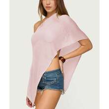 Women Sheer Mesh Poncho Top Crochet Knit Lightweight See Through Shawl Wrap Summer Oversized Loose Shrug Beachwear Swimsuit Bikini Cover Ups - 粉色 - 查看 9