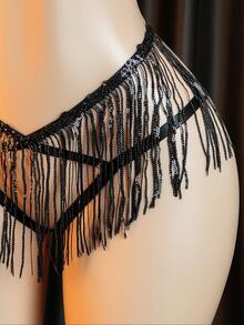 Sexy Tassel Sling Three-Point Lingerie Set - Black - View 4