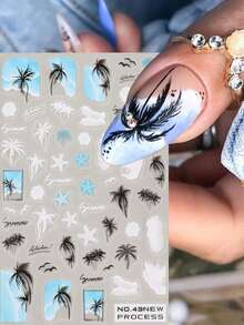 2pcs/Set Summer Island Palm Tree, Starfish, Seagull Nail Stickers, DIY Nail Art Decor Sliders, Nail Art Accessories & Tools, Beautiful Gift For Girls - 彩色 - 查看 4
