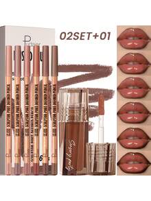 Pudaier 6pcs Lip Liner Pencils + 1pc Lip Gloss Set, Waterproof & Long-Lasting, Perfect Lip Shaping, Moisturizing & Non-Fading, Suitable For All Skin Tones, Great For Music Festivals, Parties And Valentine's Day Gifts - 02SET+01 - View 7