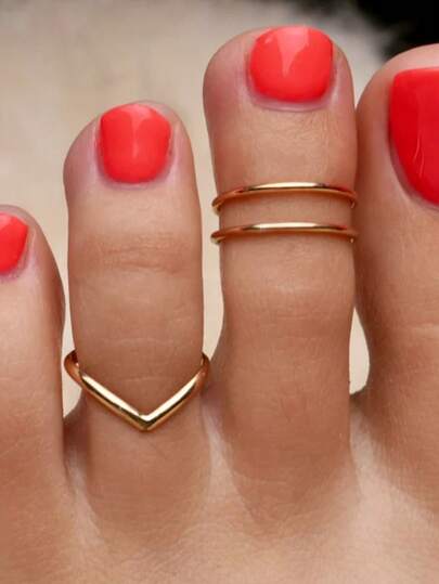 2pcs V-Shaped Letter Design Metal Toe Rings, Fashionable Multi-Color, Suitable For Beach, Dates, Gifts