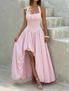 Unadoll 女士春季性感吊带露背系带腰带开衩连衣裙，优雅迷人，适合约会、度假、郊游、派对、晚宴、情人节和生日等场合。 - 粉色 - 查看 11