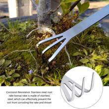 OBOVAY 3-Prong Stainless Steel Root Rake Shovel, Bonsai Tool, Gardening Tool, Soil Loosening Tool Set, Bonsai Rake With Shovel, Mini Garden Cultivator, 3-Tine Soil Aerator, Bonsai Tree Tool, Suitable For Gardening, Outdoor Activities - Multicolor - View 9