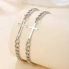 Stainless Steel Cross Couple Bracelet Set, Valentine's Day Jewelry - As Shown In the Figure - View 1