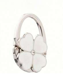 1 Elegant Four-Leaf Clover White Design Foldable Handbag Hook - Fashionable Aluminum Alloy Wallet Table Hook, Decorated With Heart-Shaped Flowers, Portable Metal Bag Stand, Suitable For Fashion Accessory Lovers, Can Be Used As Wall Picture Frame, Self-Adhesive Wall Hook, Hanger, Wall Hook, Bathroom Towel Rack, Door Hook - Multicolor - View 12