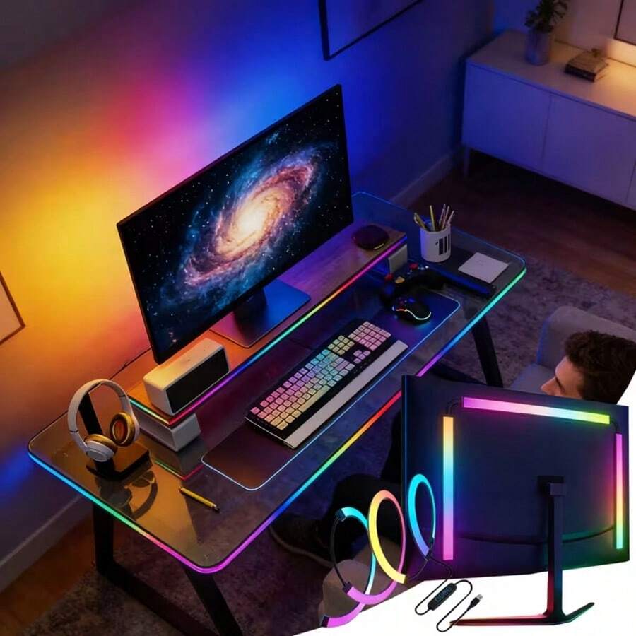 1 pieza Tira de luz LED para monitor de computadora, luz de ambiente para juegos con control remoto USB de 4 botones, brillo ajustable y cambio de color, tira de luz LED RGB para oficina, sala de estar, vitrina, decoración de mesita de noche, accesorio de computadora, regalo de cumpleaños