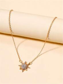 1pc Rhinestone Starburst Necklace, Suitable For Daily Wear - Yellow Gold - View 7