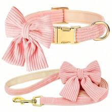 1pc Nylon Adjustable Pet Dog/Cat Collar & Leash Set With Bow Tie, Cute For Chihuahua, Poodle And Other Small/Medium Dogs - Pink - View 5