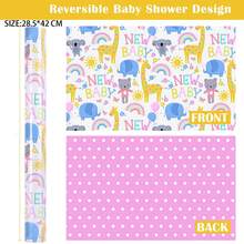 5/10张双面婴儿派对包装纸，28.5*42厘米，可爱动物和新生儿字母设计，非常适合婴儿派对、生日派对、性别揭晓派对。 - 彩色 - 查看 3