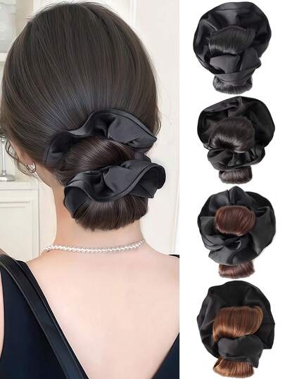 合成假发发髻爪夹配发带，自然发夹蓬松棕黑色发髻假发发饰，适合女性日常佩戴和聚会场合