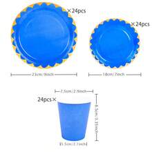 Navy Blue Rimmed Disposable Tableware Set, Including 7/9 Inch Paper Plates, Paper Cups, Paper Napkins, Suitable For Birthday Parties, Festivals, Gatherings, Picnics, Celebration Events, Wedding Tea Parties, Graduation Ceremonies - Royal Blue - View 15