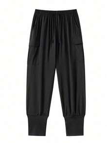 Men's Lightweight Casual Drawstring Cargo Pants, Fashion Sports Minimalist Trousers For Summer - Black - View 2