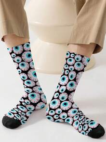 1 双 360 男士袜子 – 趣味十足的全印花，饰有个性化眼睛图案，柔软舒适，弹性极佳，这款时尚休闲街头嘻哈 360 袜子非常适合用作压缩装备、情人节袜子或宽松的孕妇袜。 - 彩色 - 查看 8