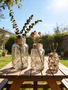 1 bình hoa thủy tinh trang trí bằng dây gai đan, kiểu dáng Boho, trang trí nhà nông thôn, hoàn hảo cho hoa khô, trang trí hoa kiểu Bohemian, điểm nhấn cổ điển, phù hợp cho phòng khách, phòng ngủ, bàn ăn, cây cảnh trong nhà, trang trí bàn tiệc cưới, mang đến không gian tự nhiên cho nhà và văn phòng. - Nhiều màu - Xem 4