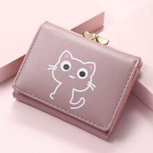 High Quality Girl Iron Frame Wallet, Cartoon Cat Short Purse - Mauve Purple - View 9