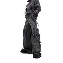 Vaqueros para hombre estilo callejero americano 2026 vintage y desgastados con efecto post - apocalíptico lavados arrugados flare leg anchos de moda para fiestas de Año Nuevo y temporada de invierno en  fin de año - Gris - Ver 6