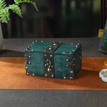 Vintage-Style Lockable Storage Box, Treasure Chest Box, Movie Prop Box, Collectibles Storage Box, Escape Room Investigation Wooden Storage Box, Jewelry Holders, Vintage Home Desktop Decoration. - Ngọc lục bảo - Xem 6