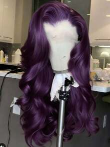 Dark Purple Water Wave Human Hair Wig For Women 13x4 HD Transparent Lace Front Wigs Human Hair Violet Purple Colored Body Wave Wigs Human Hair Natural Looking Brazilian Remy 250 Density Pre Plucked With Baby Hair Natural Hairline - 紫色的 - 查看 1