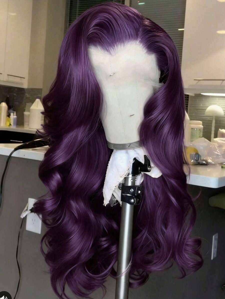 Dark Purple Water Wave Human Hair Wig For Women 13x4 HD Transparent Lace Front Wigs Human Hair Violet Purple Colored Body Wave Wigs Human Hair Natural Looking Brazilian Remy 250 Density Pre Plucked With Baby Hair Natural Hairline - 紫色的 - 查看 1