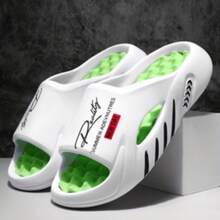 Men's Fashionable Letter Printed Slippers With Thick Sole, Increased Height, Anti Slip, Wear-Resistant, Breathable, Oversized Cool Slippers For Indoor And Outdoor Leisure, Sports Gatherings, Parties, Beaches, One Foot Slippers - 白色 - 查看 4