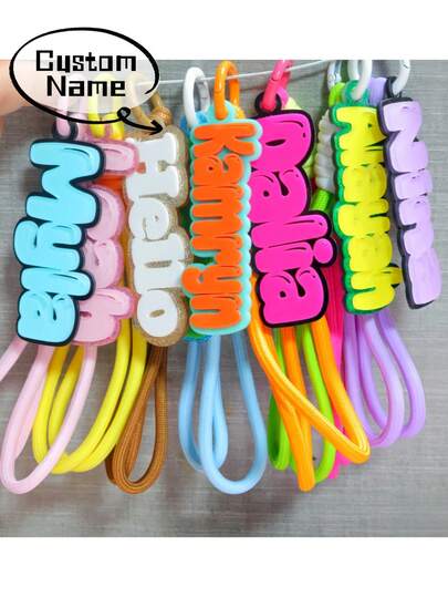 1PC Customized Personalized Name Colorful Acrylic Backpack Lanyard Pendant, Name Tag Keychain, Double Layer Keyring Accessory, Custom Colorful Lanyard, Personalized Acrylic Keychain, Lunchbox Name Tag, Luggage Tag, Personalized Gift, Family Member Tag, Perfect Gift For Him Or Her, Birthday Party Gift, Gift Bag Lanyard Tag